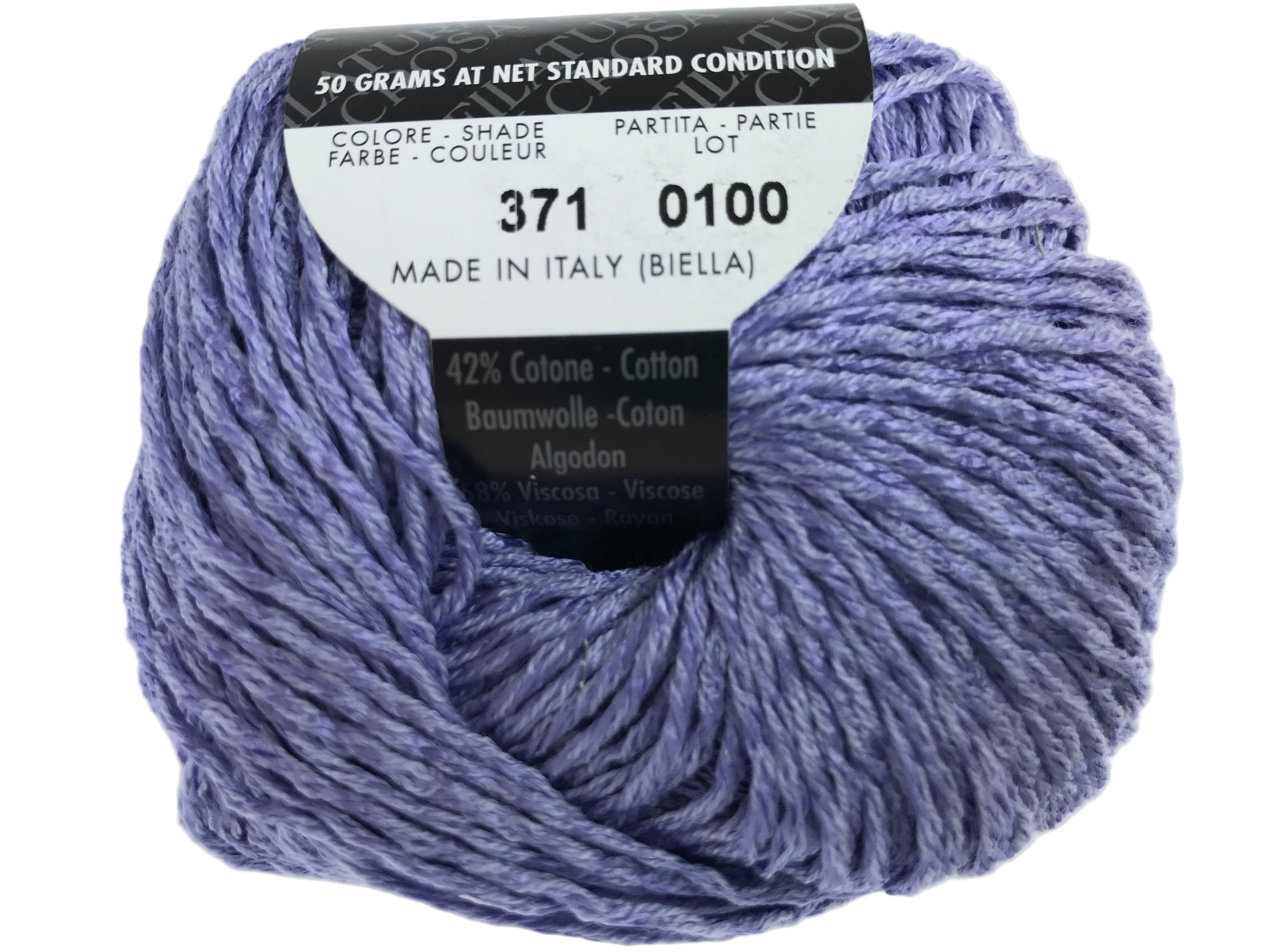 Ball of yarn with a label on a white background