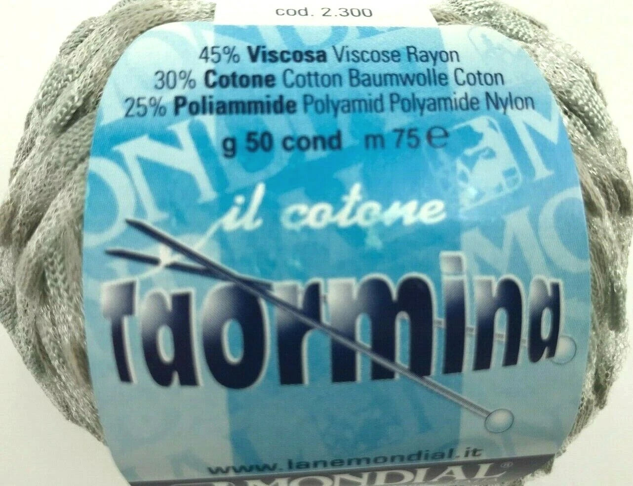 Ball of yarn with 'Taormina' label on a white background