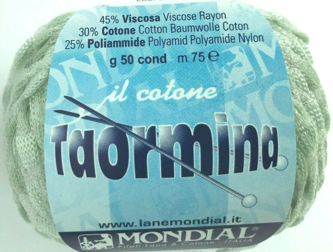 Ball of yarn with 'Taormina' label on a white background