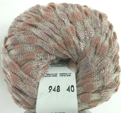 Ball of yarn with a label on a white background