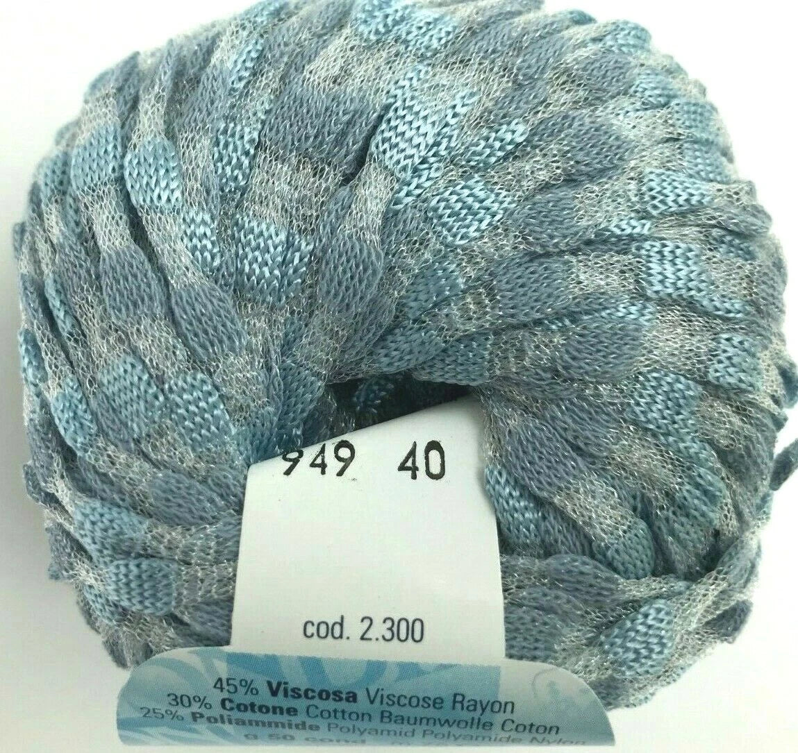 Ball of yarn with a label on a white background