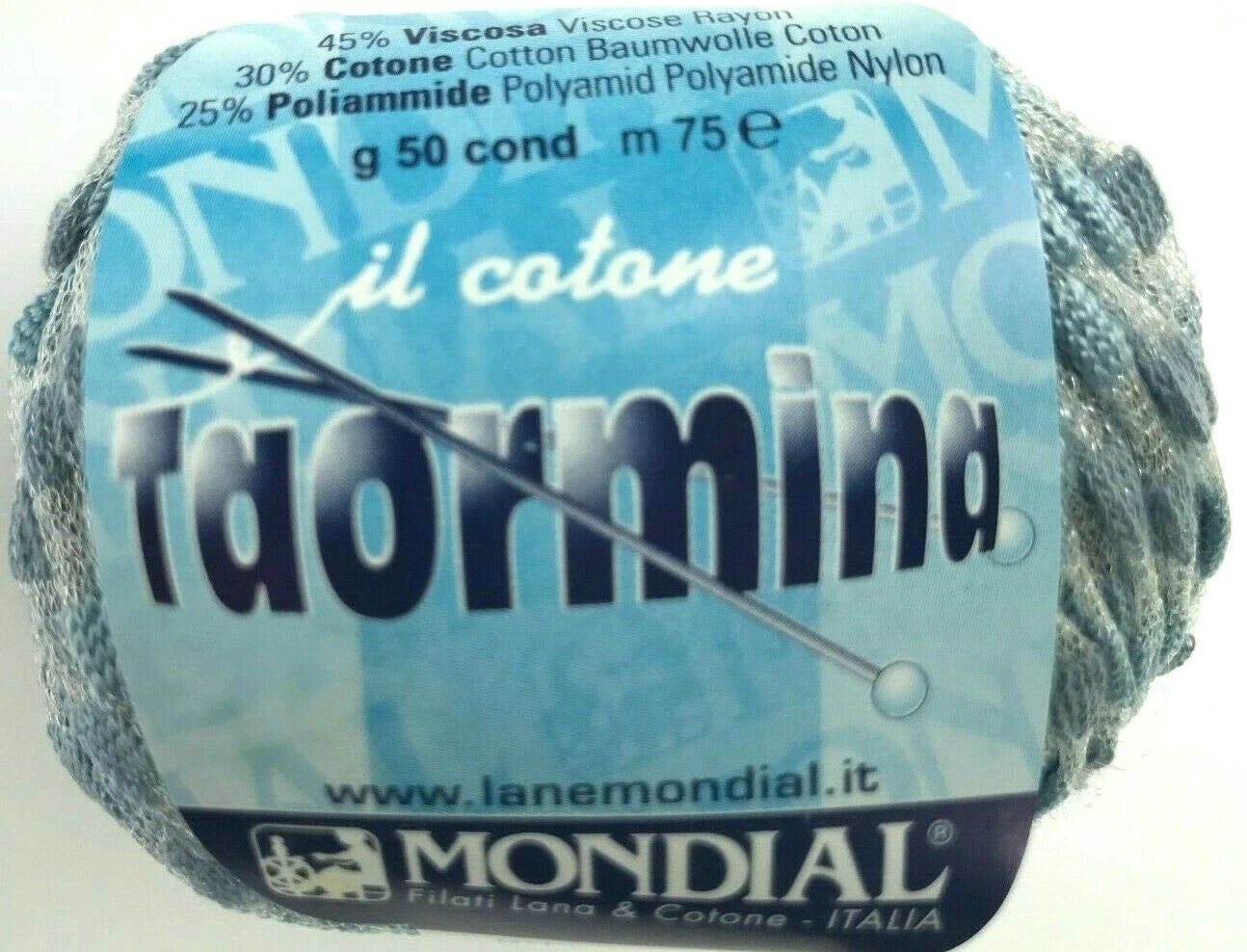 Ball of yarn with 'il catone Taormina' label on a white background