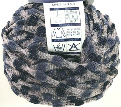 Ball of yarn with a label indicating 'Made in Italy' on a white background
