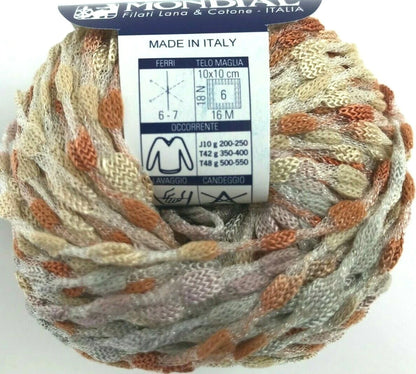 Ball of yarn with a label indicating 'Made in Italy' on a white background