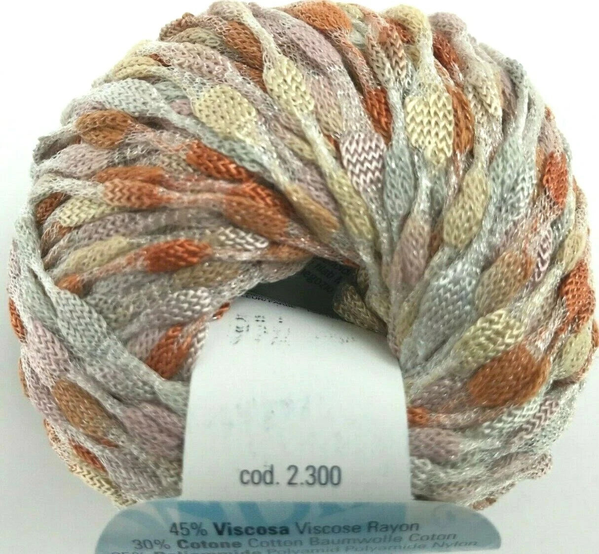 Multicolored yarn ball on a white background