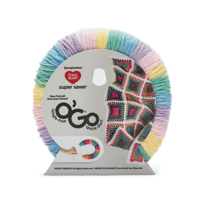 Colorful yarn on a spool with packaging labeled 'O'Go' on a white background