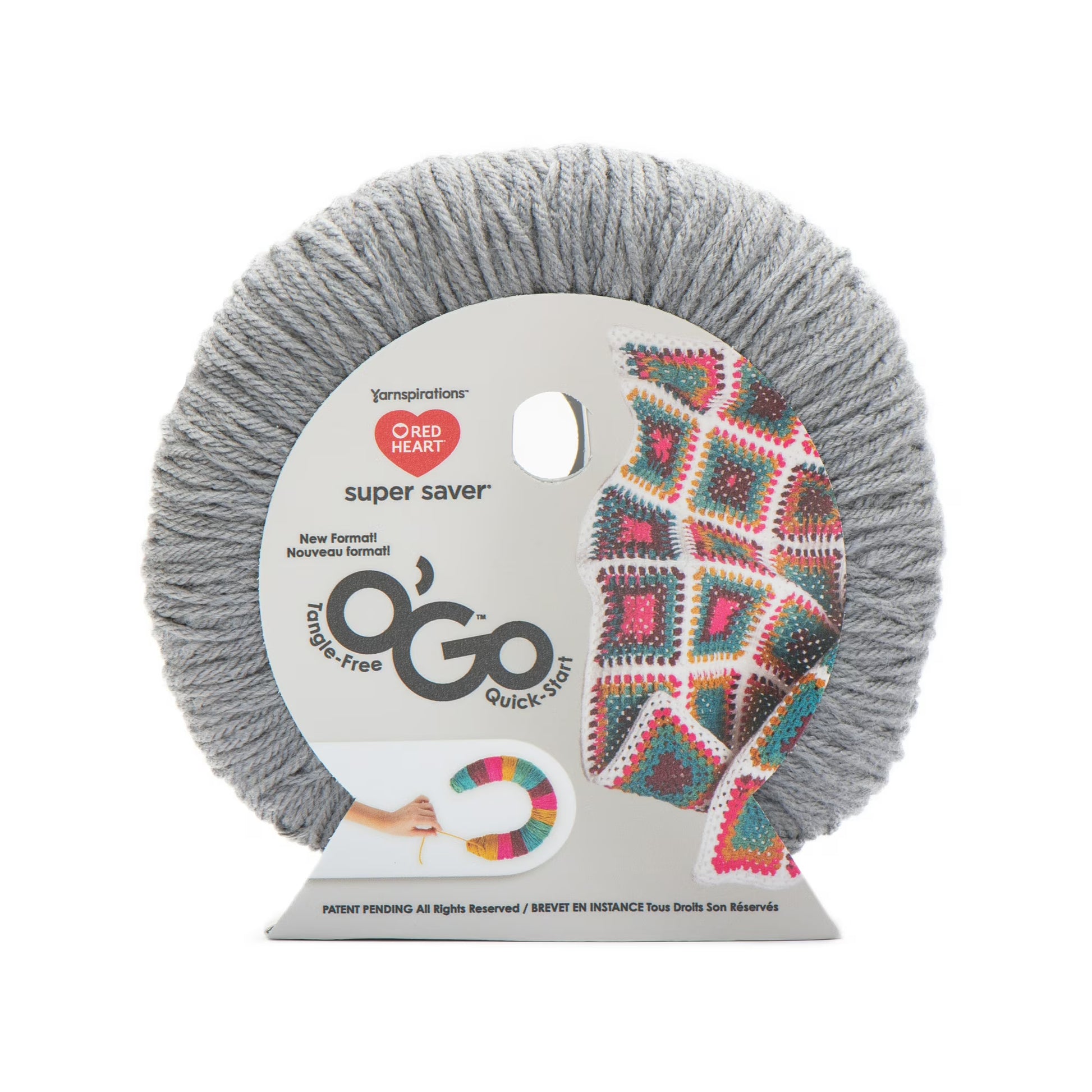 Gray yarn ball with a 'O'Go' label on a white background