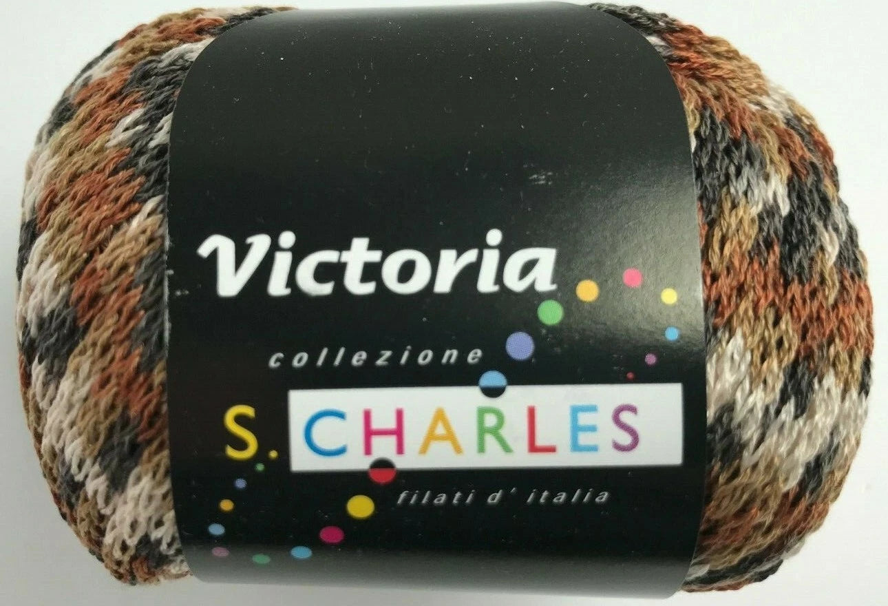 Ball of yarn with Victoria S. Charles label on a white background