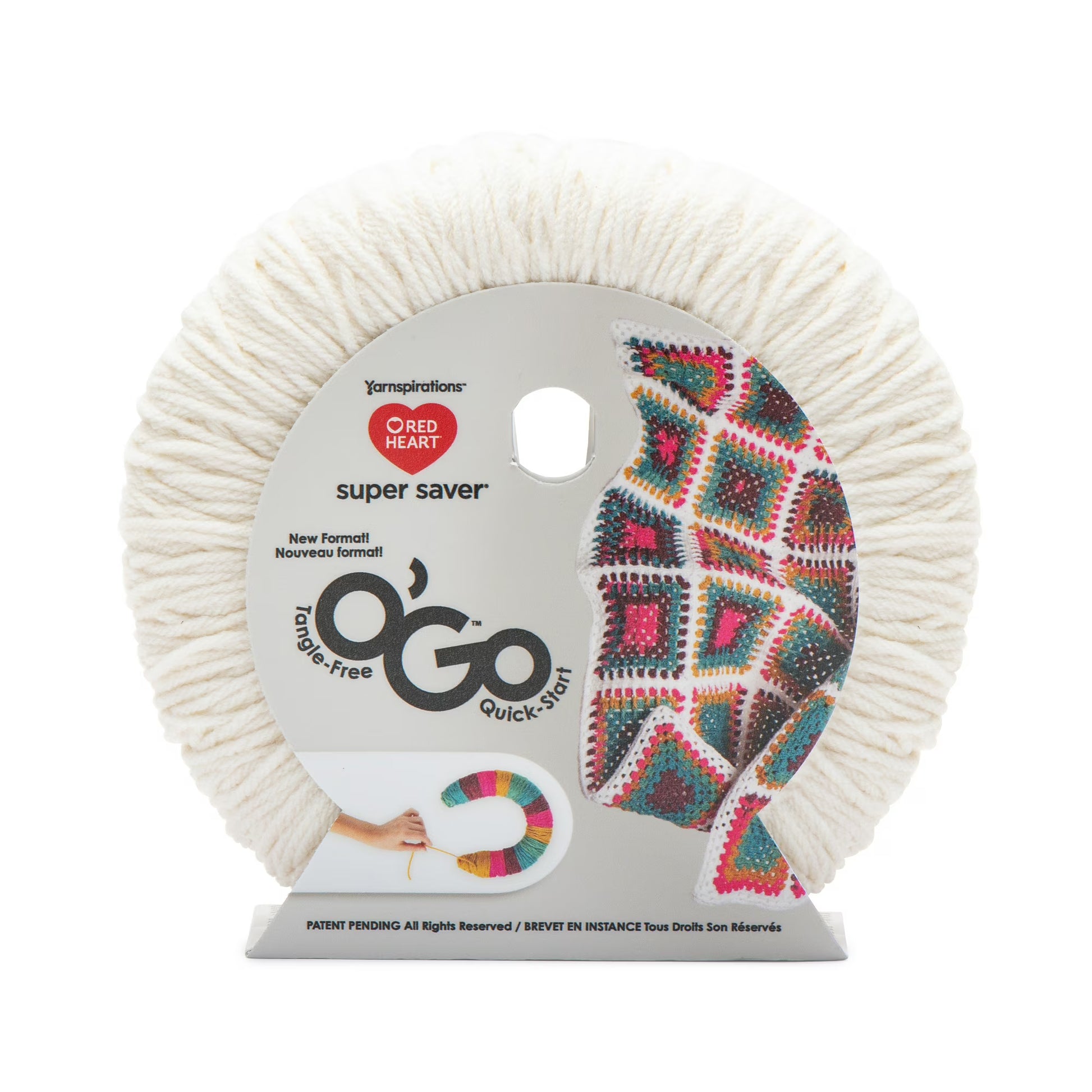 O'GOGO product with colorful patterned yarn on a white background
