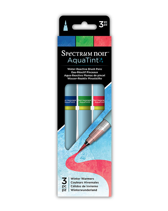 Pack of Spectrum Noir Aquatint water Reactive brush pens with a white background