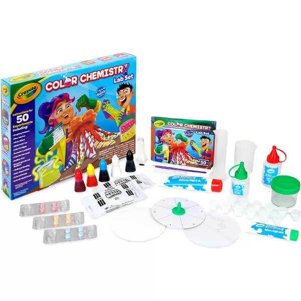 Crayola Color Chemist Lab Set with packaging and components on a white background