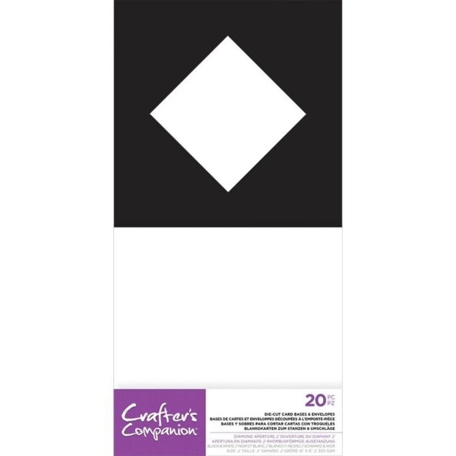 Packaging of Crafter's Companion die-cut card bases with black and white design.