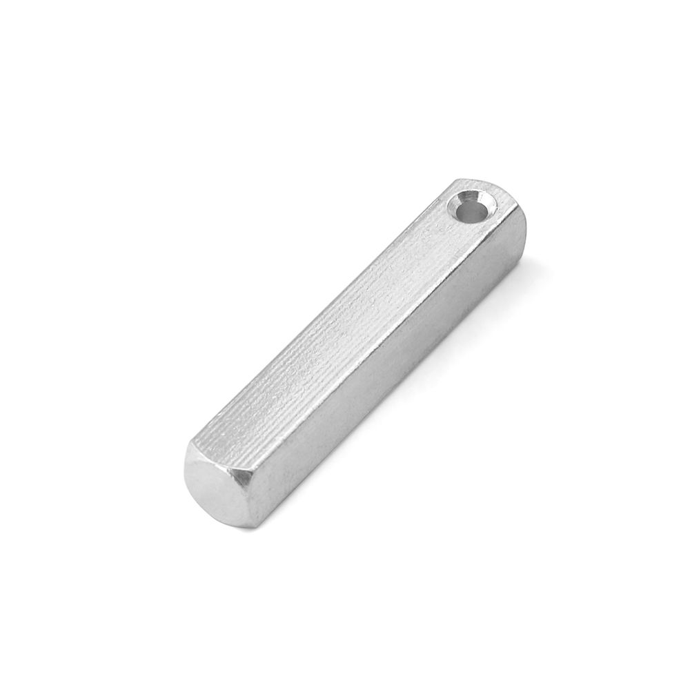 Silver metal bar with a hole on a white background