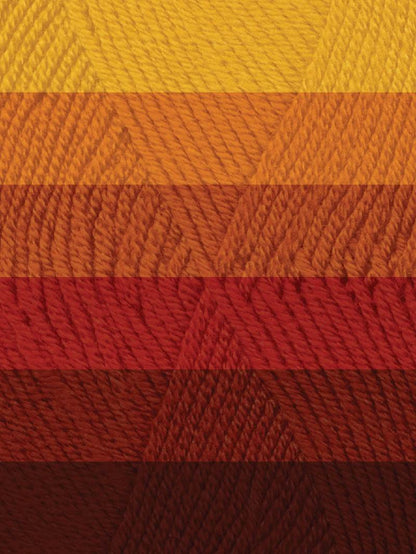 Close-up of yarn with red, orange, and yellow stripes.