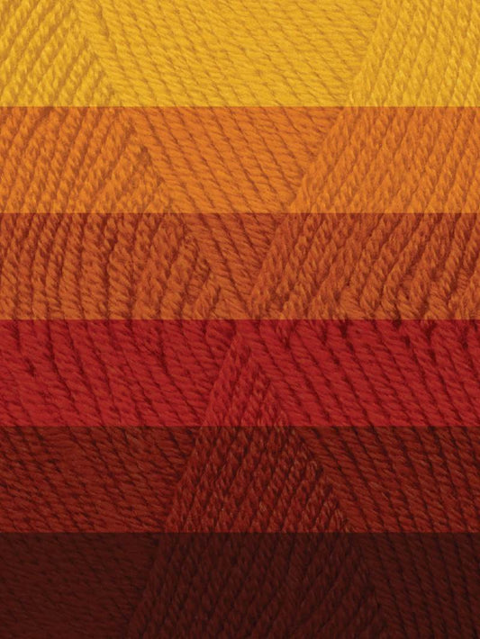 Close-up of yarn with red, orange, and yellow stripes.