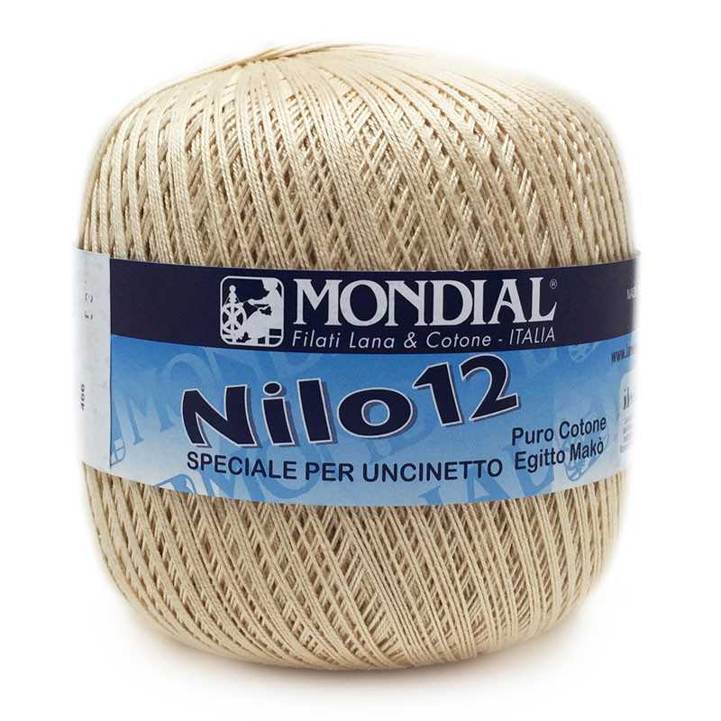 Ball of yarn with Mondial Nilo 12 label on a white background