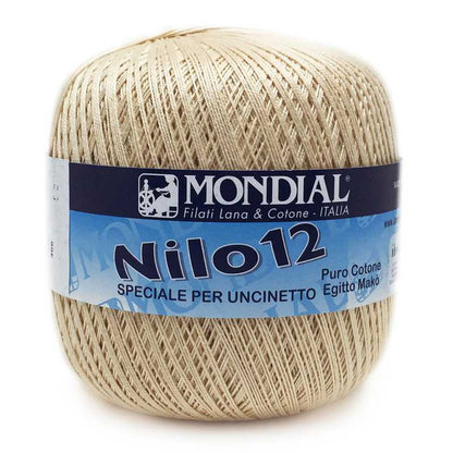 Ball of yarn with Mondial Nilo 12 label on a white background