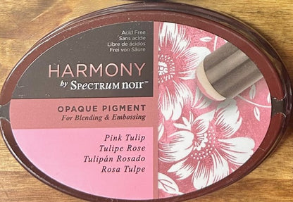 An image of a Spectrum Noir Harmony Opaque Pigment Inkpad in the color Pink Tulip, which is acid-free and designed for blending and embossing.