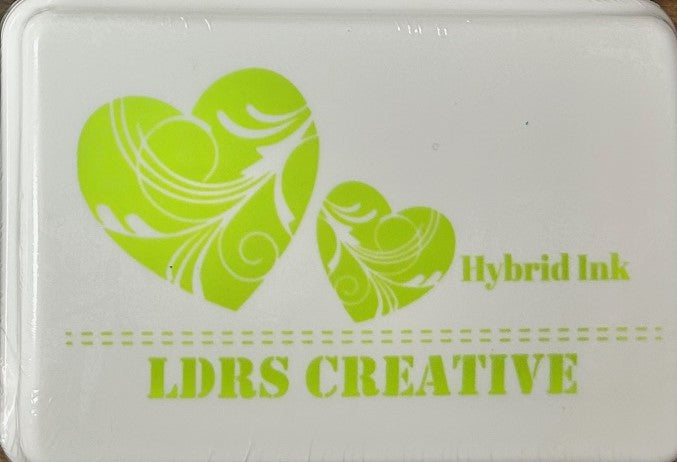 LDRS Creative "Prickly Pear" Hybrid Ink pad featuring two lime-green hearts with white decorative swirls and the brand name text.