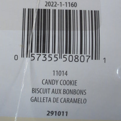 Product label with barcode and text on a textured surface