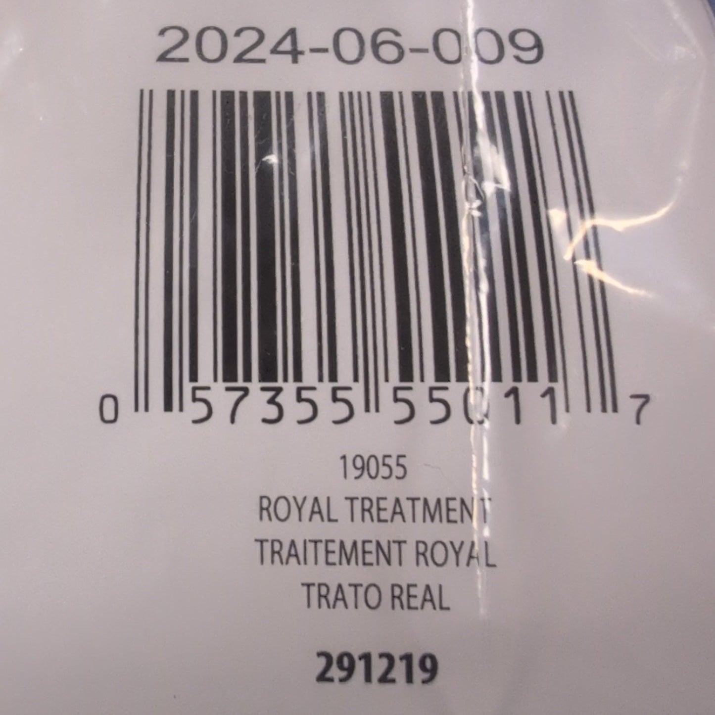 Product label with barcode and text on a clear background