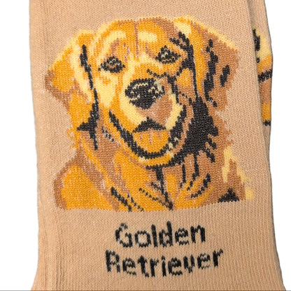 Beige sock with a Golden Retriever design and 'Golden Retriever' text on a beige background