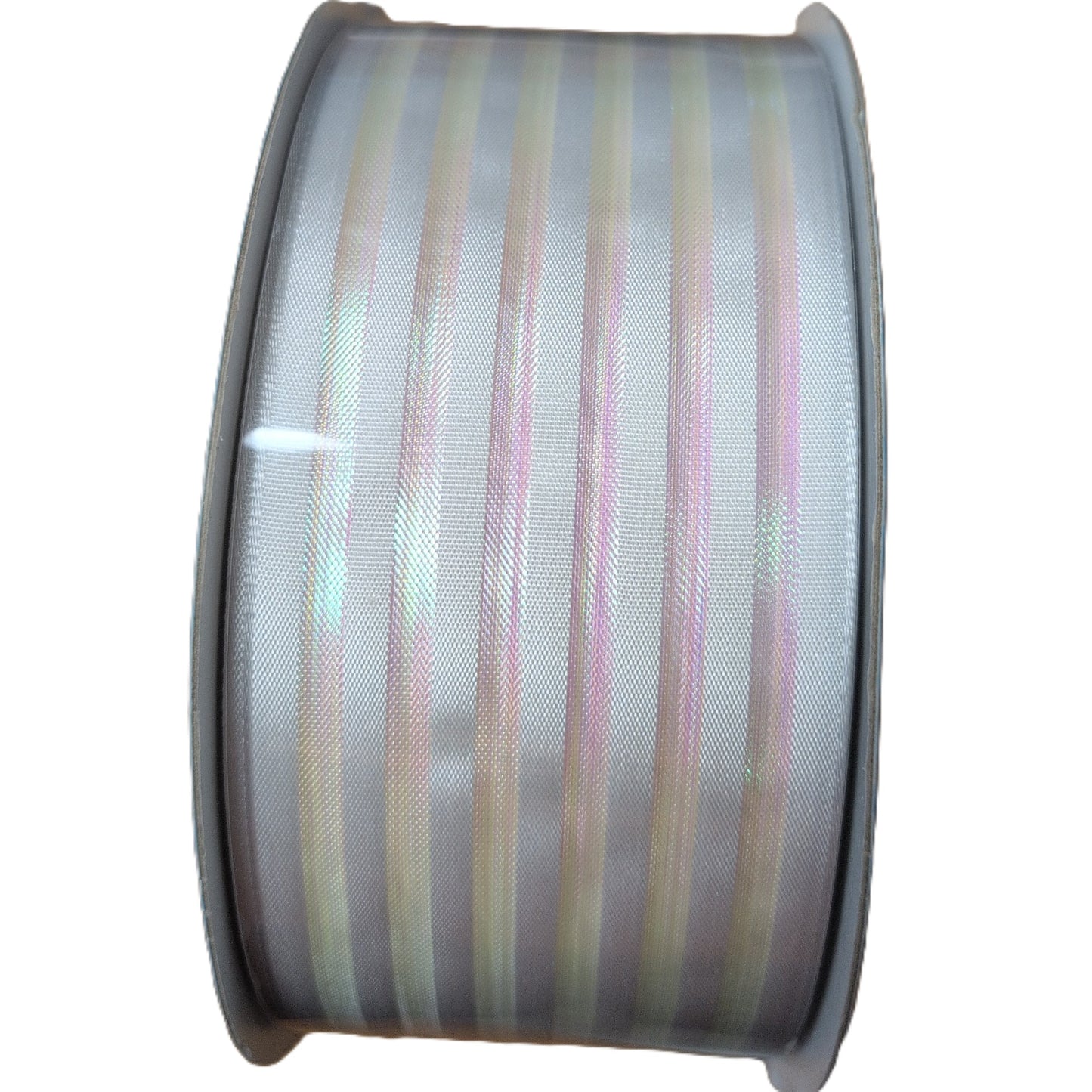 Spool of striped ribbon on a white background