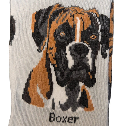 Sock with a Boxer dog design on a white background