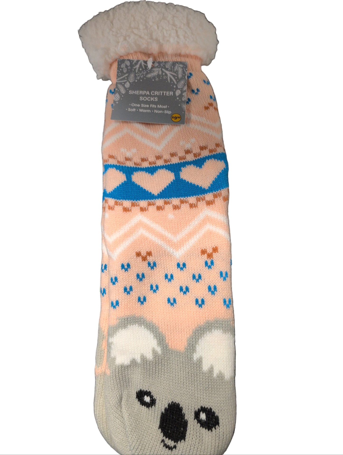 Sock with koala design and pattern on a white background