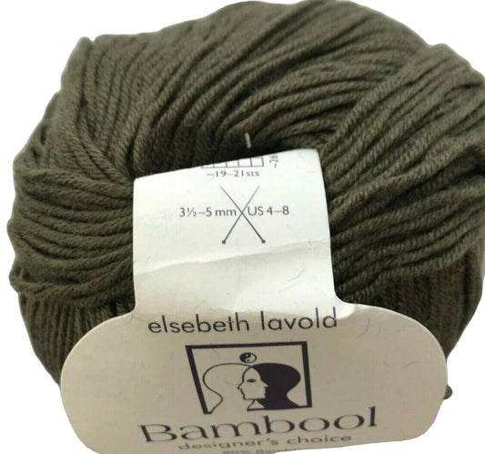 Ball of green yarn with Elsebeth Lavold label on a white background