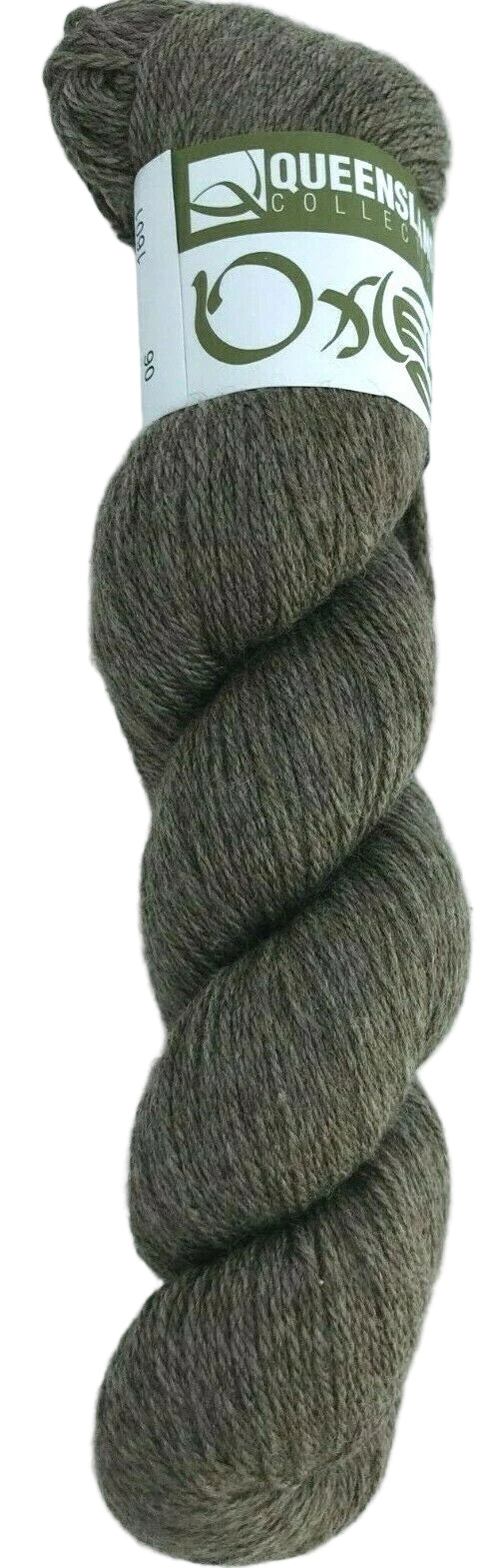  skein of green yarn with a label on a white background