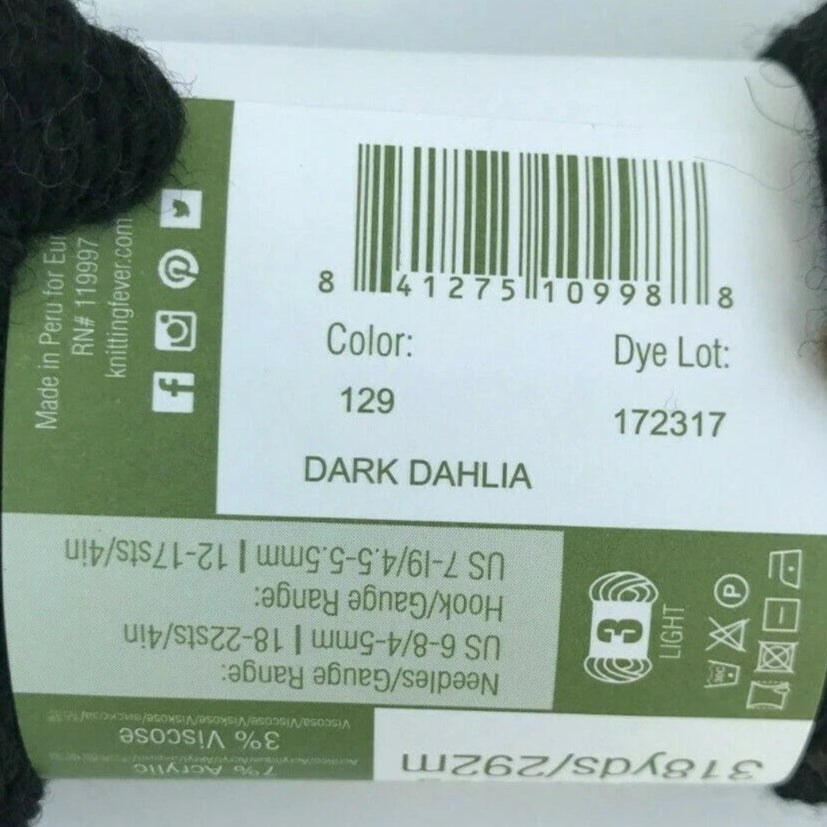 Label with product details including a barcode, color code, and dye lot number on a white background.