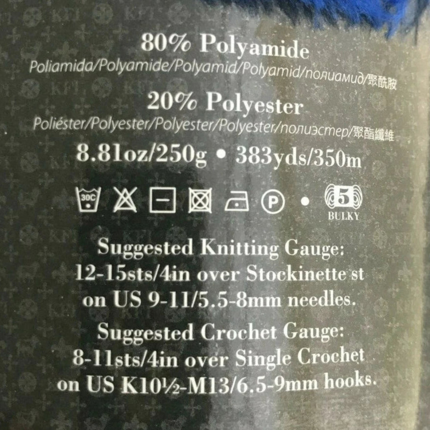 Blue yarn ball with label on a white background