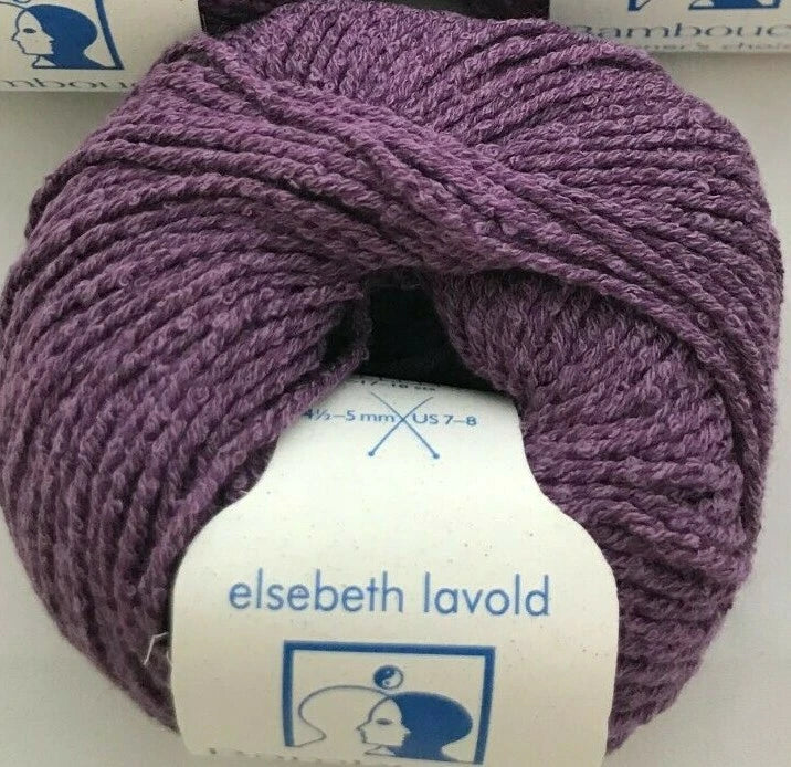 Purple yarn ball with 'elsebeth lavold' label on a white background