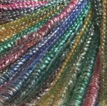 Close-up of multicolored metallic yarn strands