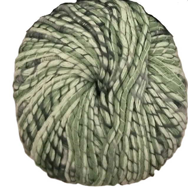 Green skein of yarn on a white background