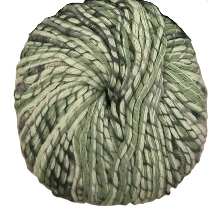 Green skein of yarn on a white background