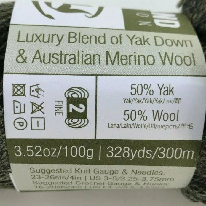 Yak down and Merino wool label with product details