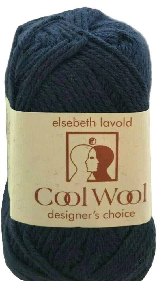 Navy blue skein of yarn with Elsebeth Lavold label on a white background
