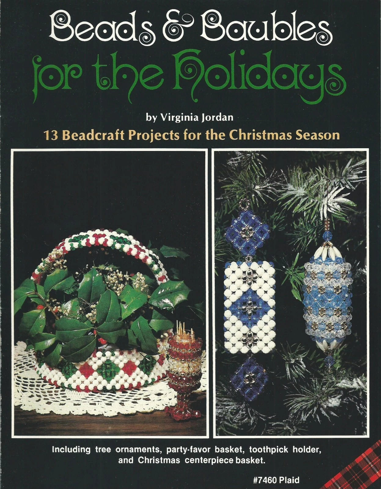 Book cover of 'Beads & Baubles for the Holidays' by Virginia Jordan with beadcraft projects displayed.