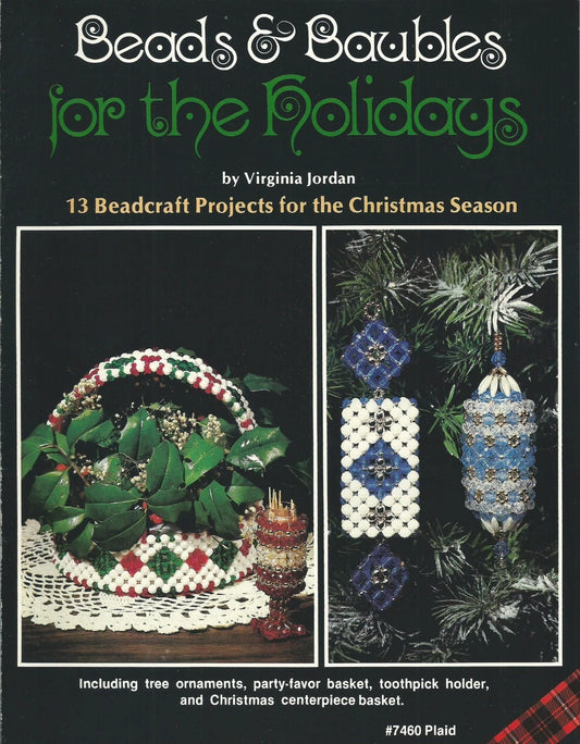 Book cover of 'Beads & Baubles for the Holidays' by Virginia Jordan with beadcraft projects displayed.