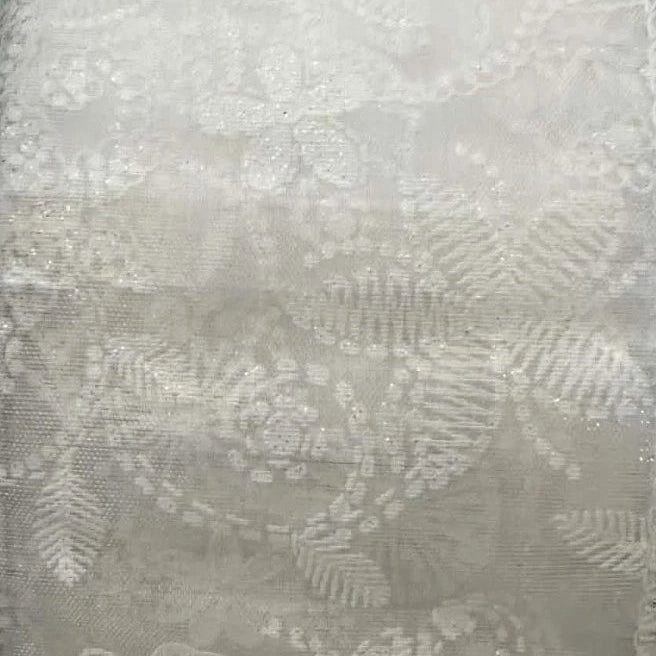 Sheer White Floral - 2.5" Wire-Edged Ribbon 50 yd Roll