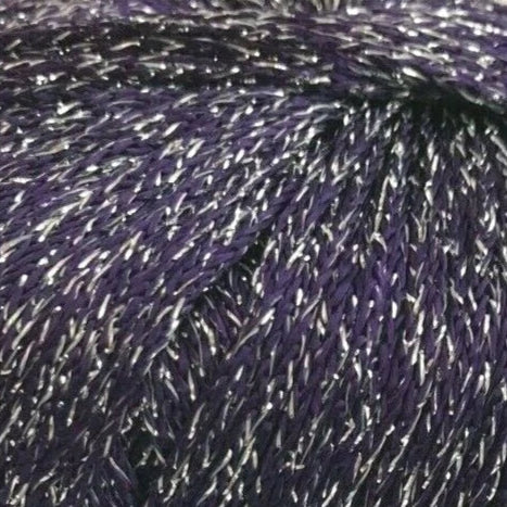 Close-up of purple yarn with metallic threads