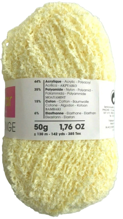 Yellow skein of yarn with a label on a white background