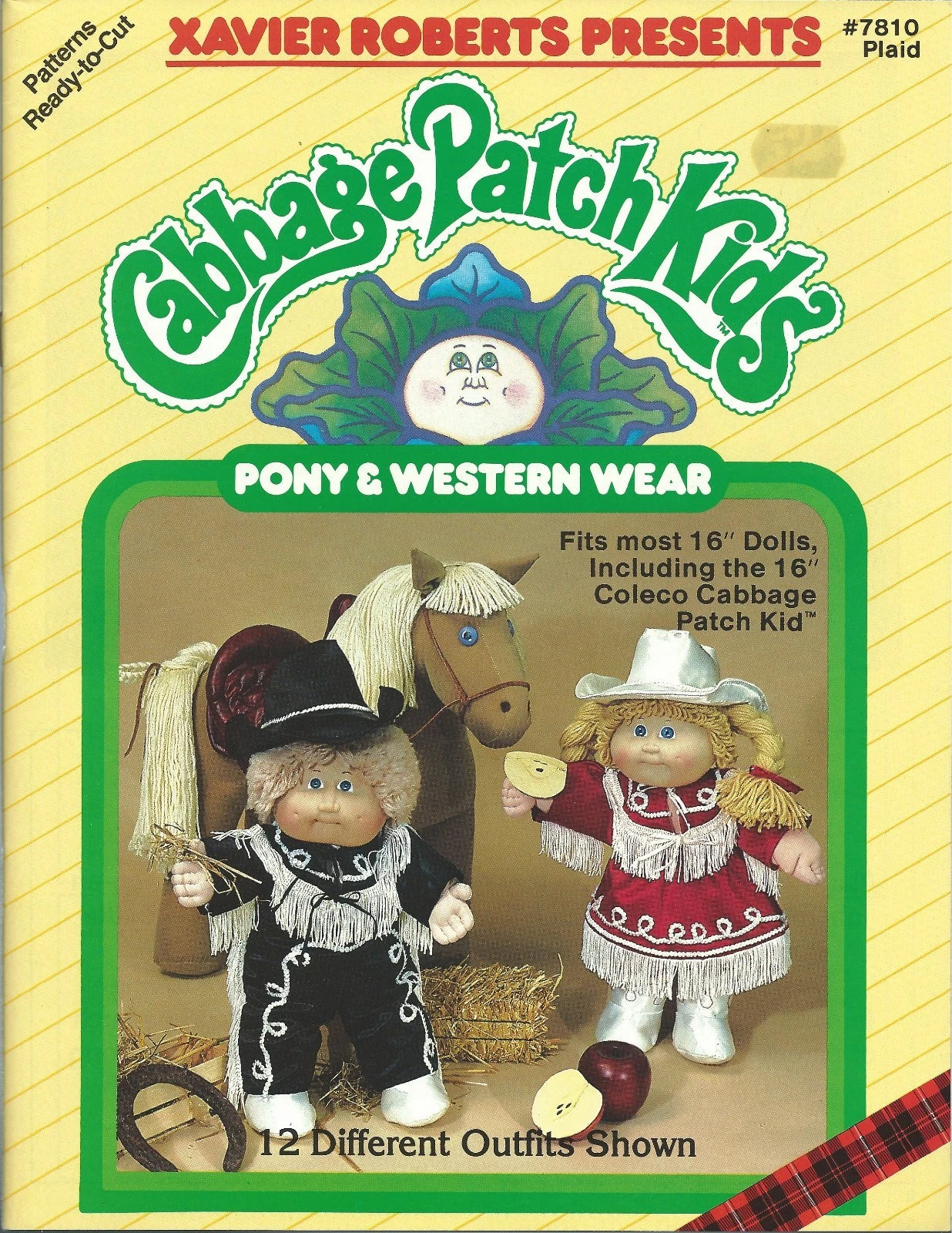 Cabbage Patch Kids pony and western wear pattern book cover with dolls and horse.