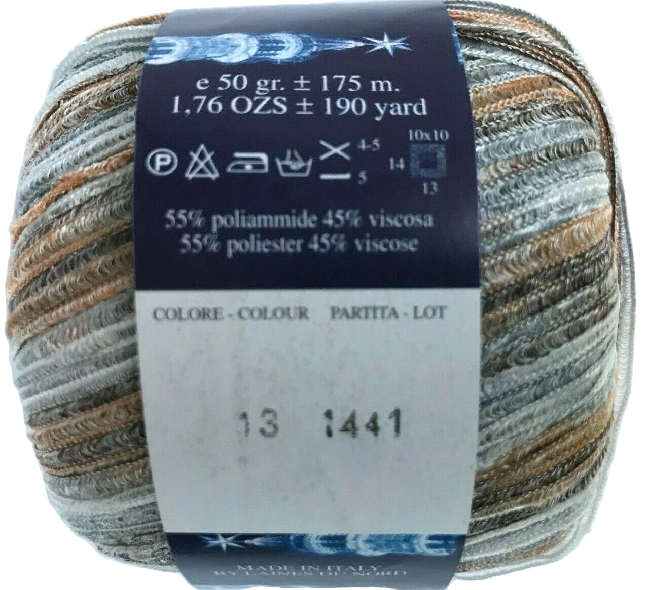 Yarn ball with label on a light blue background