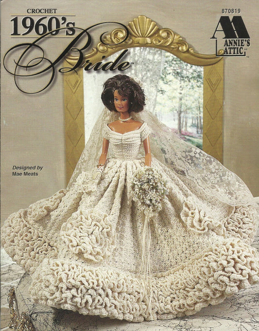 1960's Bride Crochet Fashion Doll Wedding Dress Clothing Patterns Mae Meats