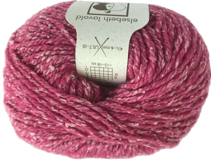 Pink yarn ball with a label on a white background