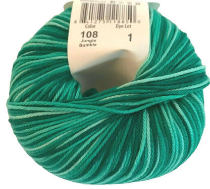 Green skein of yarn with a label on a white background