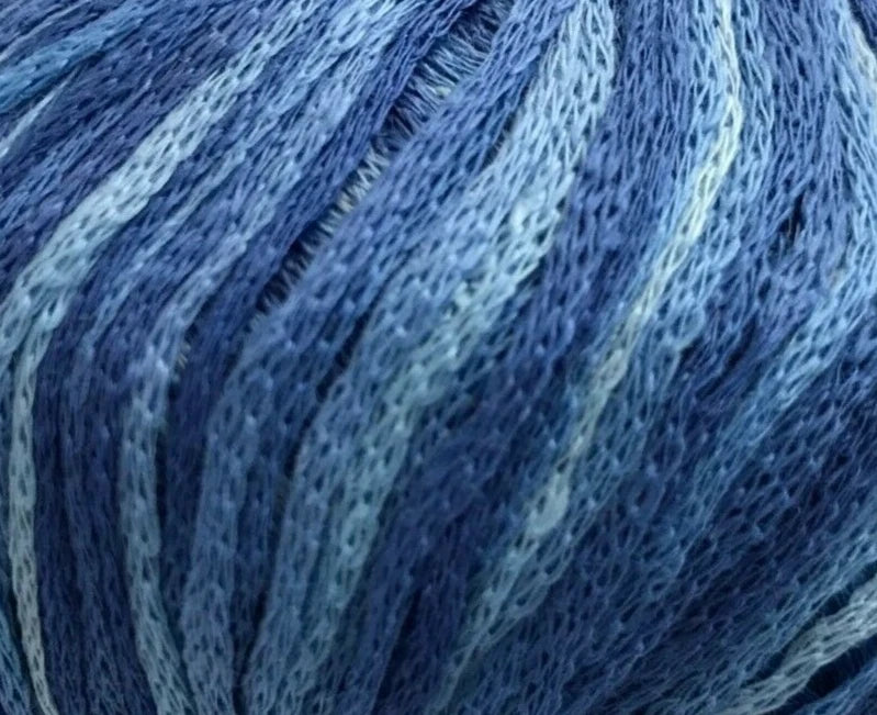 Close-up of blue yarn with gradient shades